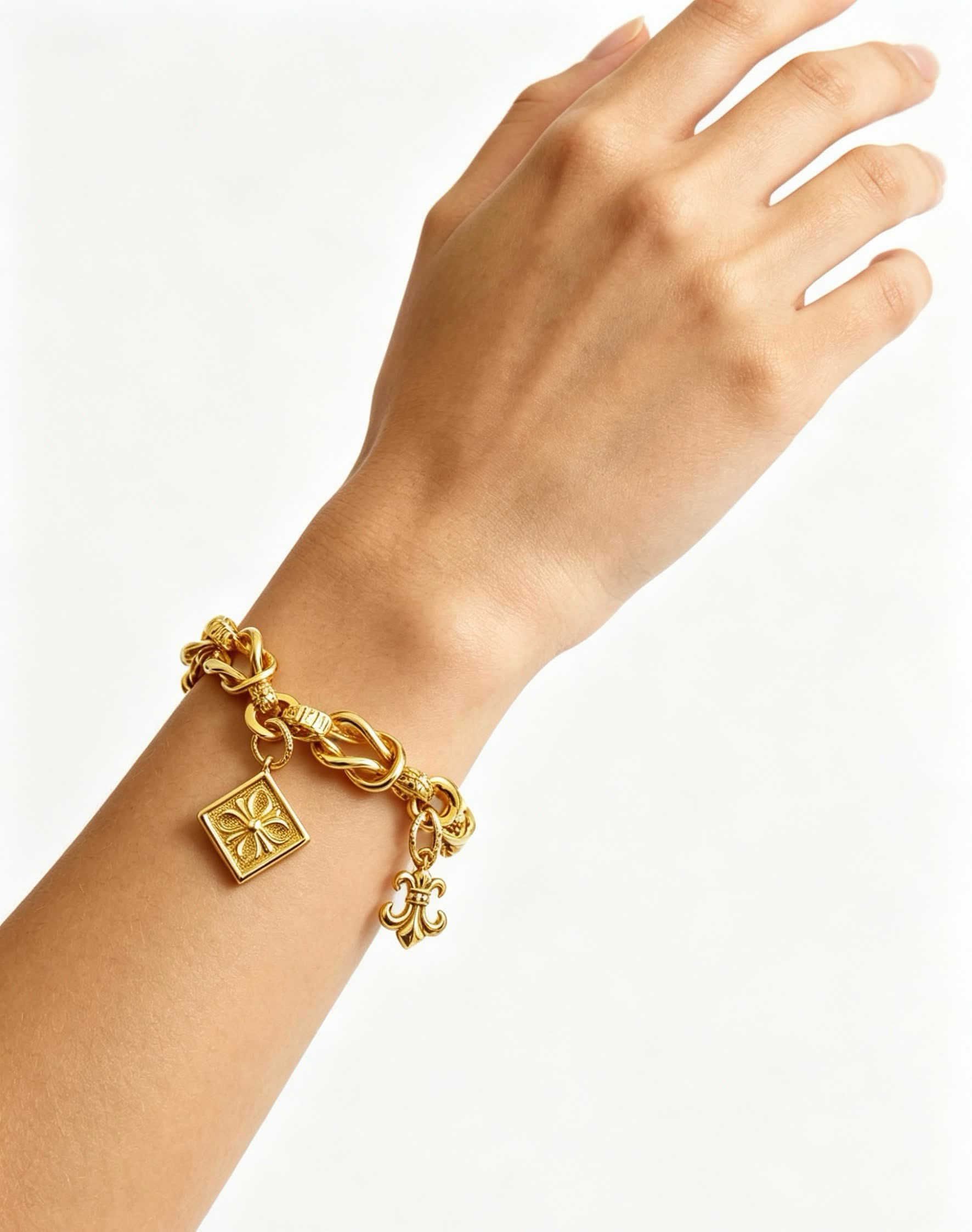 Chrome Hearts Gold-Tone Bracelet with Diamond and Fleur-de-lis Charms